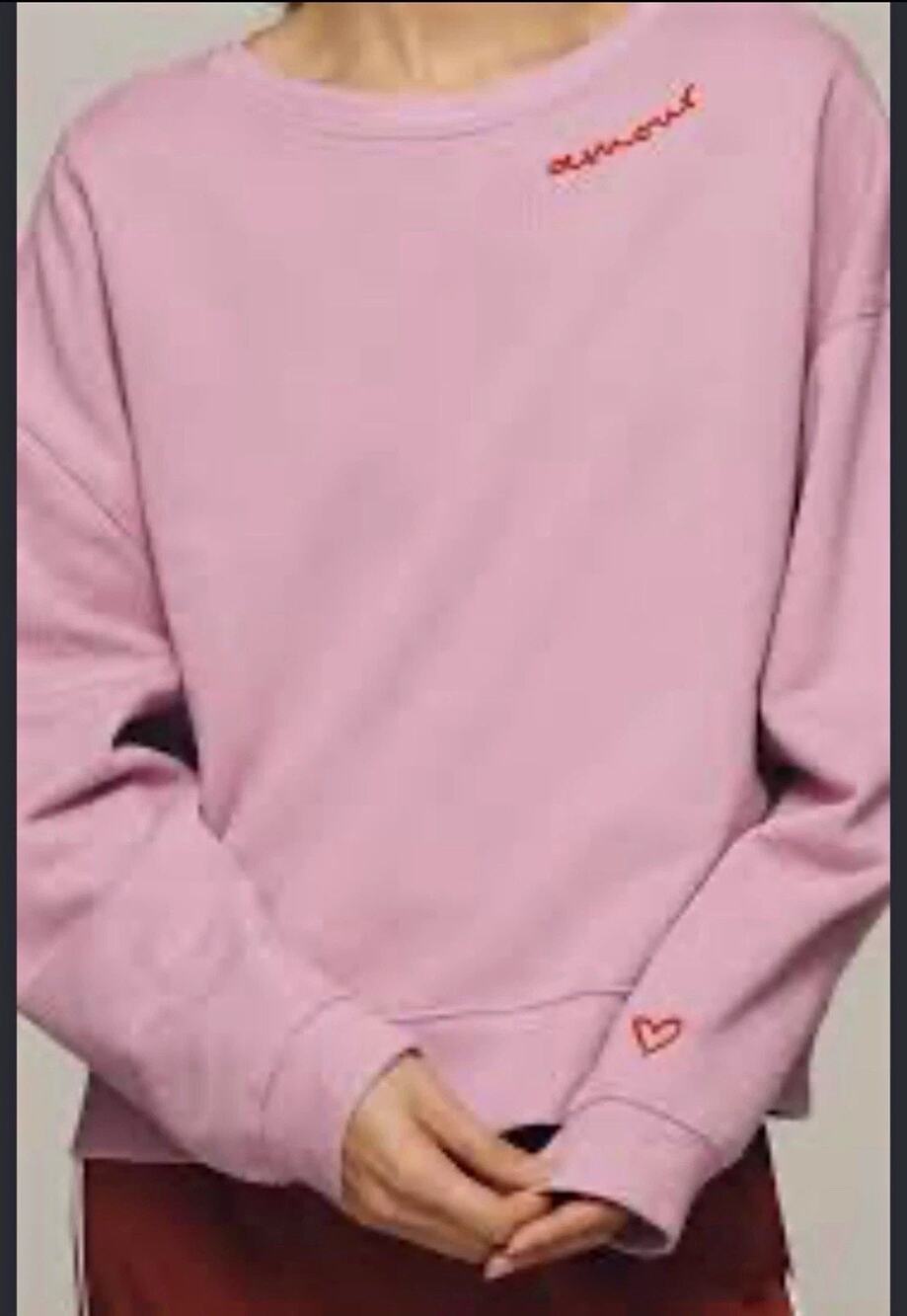 Pilcro Purple Fleece Pullover Crew Neck Sweatshirt Embroidered Amour Heart M